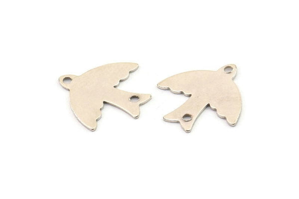 Gümüş Kuş Tılsımı, 2 Delikli 24 Antik Gümüş Kaplama Pirinç Kuş Bağlantı Parçası, Tılsımlar, Bulgular (15 mm) B0329