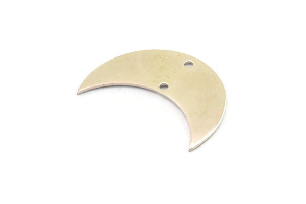 Silver Moon Charm, 4 Antique Silver Plated Brass Crescent Moon Charms With 2 Holes (30x12x0.80mm) B0278