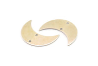 Silver Moon Charm, 4 Antique Silver Plated Brass Crescent Moon Charms With 2 Holes (30x12x0.80mm) B0278