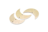 Silver Moon Charm, 4 Antique Silver Plated Brass Crescent Moon Charms With 2 Holes (30x12x0.80mm) B0278