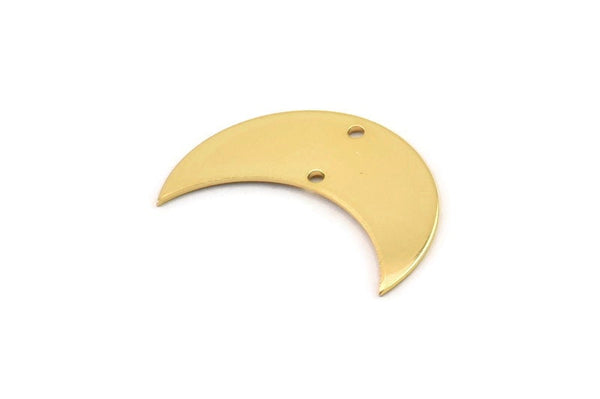 Gold Moon Charm, 2 Gold Plated Brass Crescent Moon Charms With 2 Holes (30x12x0.80mm) B0278