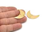 Gold Moon Charm, 2 Gold Plated Brass Crescent Moon Charms With 2 Holes (30x12x0.80mm) B0278