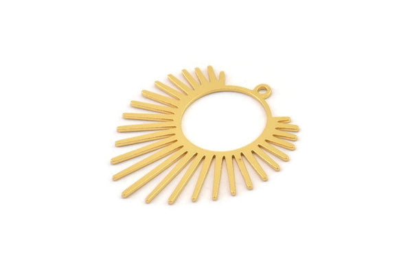 Gold Sun Charm, 4 Gold Plated Brass Sunshine Charms With 1 Loop, Pendants, Findings (33x29x0.60mm) A6333 H1013