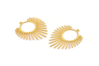 Gold Sun Charm, 4 Gold Plated Brass Sunshine Charms With 1 Loop, Pendants, Findings (33x29x0.60mm) A6333 H1013