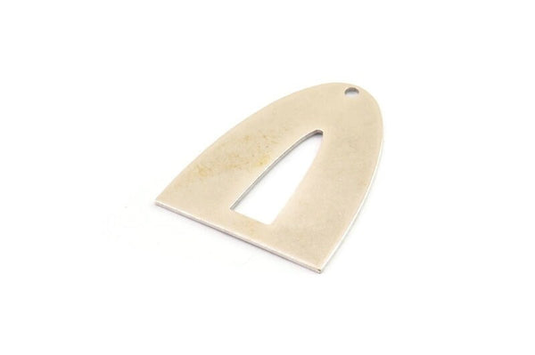 Silver Charm, 2 Antique Silver Plated Brass Half Ellipse Shape Charms With 1 Hole, Pendants, Earrings, Findings (28x24x0.70mm) B0233