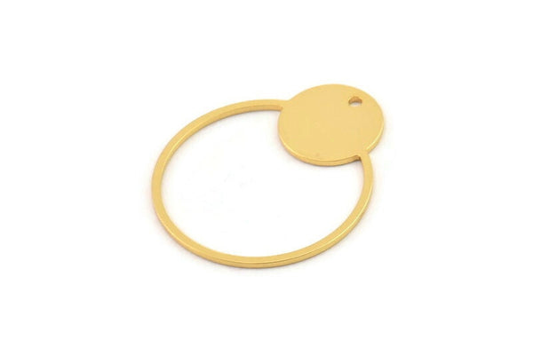 Gold Geometric Charm, 4 Gold Plated Brass Round Charms With 1 Hole (31x26x0.80mm) A5446 H0549