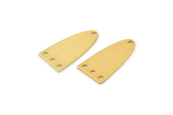 Gold Oval Charm, 2 Gold Plated Brass Half Ellipse Shape Charms With 4 Holes, Pendants, Earrings, Findings (23x12x0.80mm) B0221
