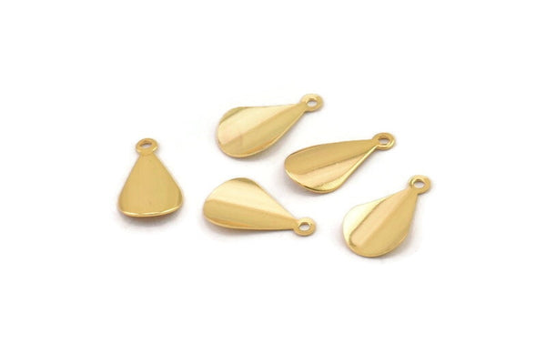 Gold Drop Charm, 12 Gold Plated Brass Drop Charms With 1 Loop, Findings (15x8x0.50mm) B0346