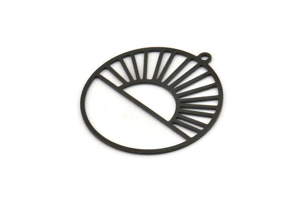 Siyah Yuvarlak Charm, 1 Döngülü 6 Oksitlenmiş Siyah Pirinç Yükselen Güneş Charm'ı, Charm Kolye Uçları (33x30,5x0,60 mm) A5173 H1034