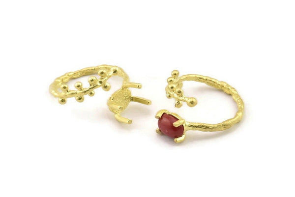 Brass Ring Settings, Raw Brass Claw Rings, Adjustable Rings - Pad Size 6x8mm N2537