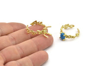 Gold Ring Settings, Gold Plated Brass Claw Rings, Adjustable Rings - Pad Size 6x8mm N2575