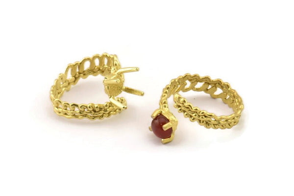 Brass Ring Settings, Raw Brass Claw Rings, Adjustable Rings - Pad Size 6mm N2557