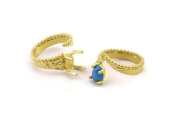 Brass Ring Settings, Raw Brass Claw Rings, Adjustable Rings - Pad Size 6x8mm N2577