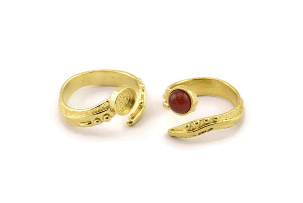 Brass Ring Setting, Raw Brass Adjustable Rings With 1 Stone Settings - Pad Size 6mm N2569