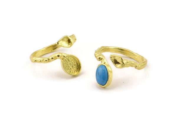 Brass Ring Setting, Raw Brass Adjustable Rings With 1 Stone Settings - Pad Size 6x8mm N2536