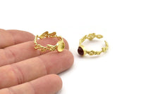 Brass Ring Setting, Raw Brass Adjustable Rings With 1 Stone Settings - Pad Size 6mm N2538