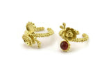 Brass Flower Ring, Raw Brass Adjustable Rings With 1 Stone Settings - Pad Size 6mm N2539