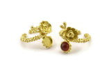 Brass Flower Ring, Raw Brass Adjustable Rings With 1 Stone Settings - Pad Size 6mm N2539