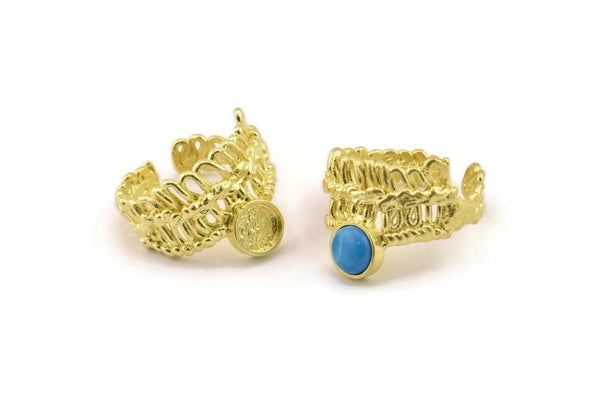 Brass Ring Setting, Raw Brass Adjustable Rings With 1 Stone Settings - Pad Size 6mm N2571