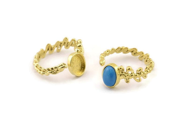 Brass Ring Setting, Raw Brass Adjustable Rings With 1 Stone Settings - Pad Size 6x8mm N2576
