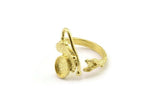 Brass Ring Setting, Raw Brass Adjustable Rings With 1 Stone Settings - Pad Size 6x8mm N2562