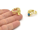 Brass Ring Setting, Raw Brass Adjustable Rings With 1 Stone Settings - Pad Size 6mm N2559