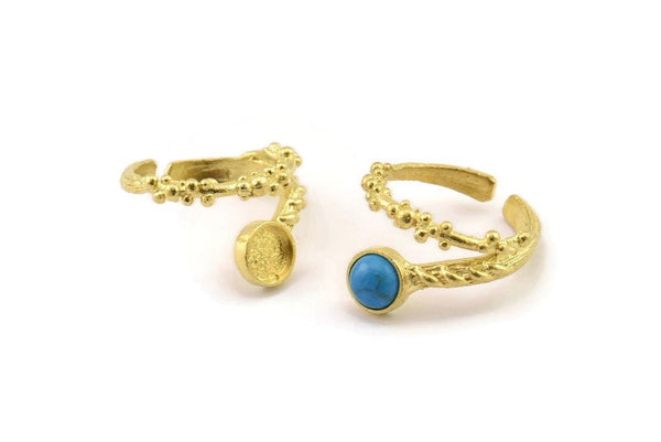 Brass Ring Setting, Raw Brass Adjustable Rings With 1 Stone Settings - Pad Size 6mm N2564