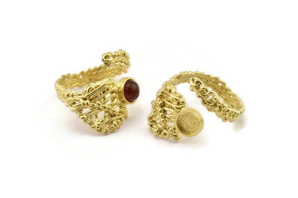 Brass Ring Setting, Raw Brass Adjustable Rings With 1 Stone Settings - Pad Size 6mm N2553