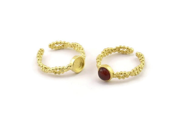 Brass Ring Setting, Raw Brass Adjustable Rings With 1 Stone Settings - Pad Size 6mm N2549