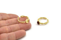 Gold Ring Setting, Gold Plated Brass Adjustable Rings With 1 Stone Settings - Pad Size 6mm N2549