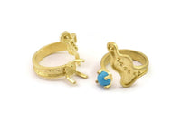 Gold Ring Settings, Gold Plated Brass Claw Rings, Adjustable Rings - Pad Size 6mm N2534