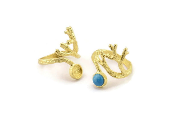 Brass Ring Setting, Raw Brass Adjustable Rings With 1 Stone Settings - Pad Size 6mm N2552