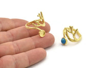 Gold Ring Setting, Gold Plated Brass Adjustable Rings With 1 Stone Settings - Pad Size 6mm N2552