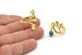 Brass Ring Setting, Raw Brass Adjustable Rings With 1 Stone Settings - Pad Size 6mm N2552