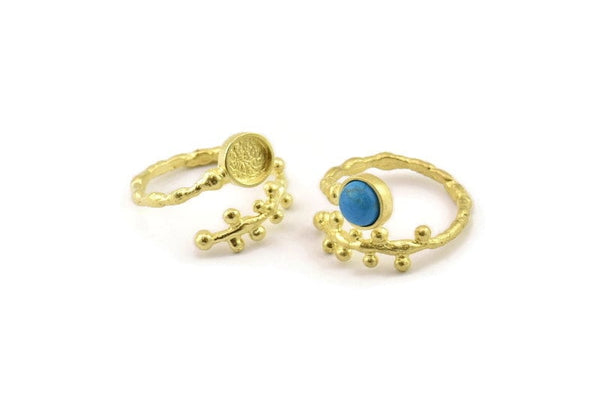 Brass Ring Setting, Raw Brass Adjustable Rings With 1 Stone Settings - Pad Size 6mm N2533