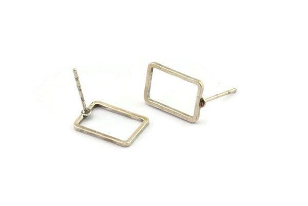 Silver Rectangle Earring 6 Antique Silver Plated Brass Rectangle Stud Earrings (9x13x0.8mm) D0327 A1210 H0479