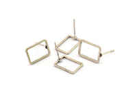 Silver Rectangle Earring 6 Antique Silver Plated Brass Rectangle Stud Earrings (9x13x0.8mm) D0327 A1210 H0479