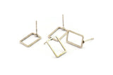 Silver Rectangle Earring 6 Antique Silver Plated Brass Rectangle Stud Earrings (9x13x0.8mm) D0327 A1210 H0479