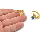 Gold Ring Setting, Gold Plated Brass Adjustable Rings With 1 Stone Settings - Pad Size 6mm N2547