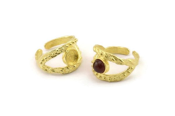 Brass Ring Setting, Raw Brass Adjustable Rings With 1 Stone Settings - Pad Size 6mm N2548