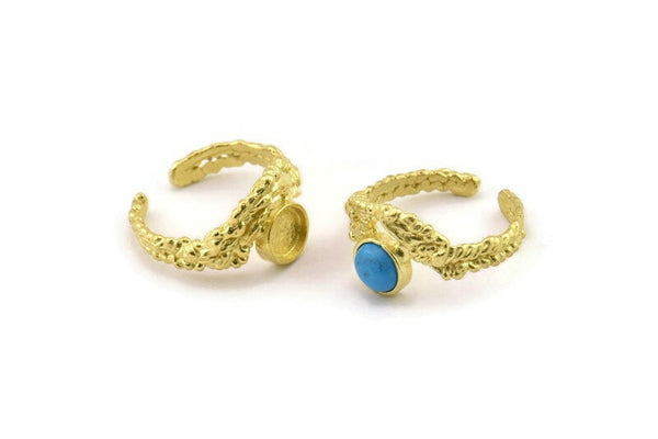 Brass Ring Setting, Raw Brass Adjustable Rings With 1 Stone Settings - Pad Size 6mm N2532