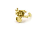 Brass Flower Ring, Raw Brass Adjustable Rings With 1 Stone Settings - Pad Size 6x8mm N2579