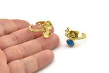 Gold Flower Ring, Gold Plated Brass Adjustable Rings With 1 Stone Settings - Pad Size 6x8mm N2579