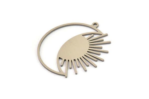 Steel Moon Charm, Stainless Steel Crescent Moon And Sun Shaped Charms With 1 Loop (33x30x0.80mm) SMP1444