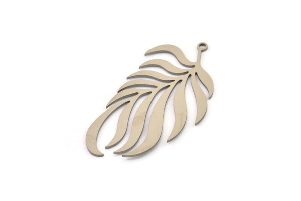 Steel Leaf Charm, Stainless Steel Leaf Charms With 1 Loop, Charm Pendants (49x25x0.80mm) SMP1479