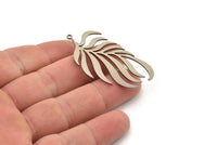 Steel Leaf Charm, Stainless Steel Leaf Charms With 1 Loop, Charm Pendants (49x25x0.80mm) SMP1479