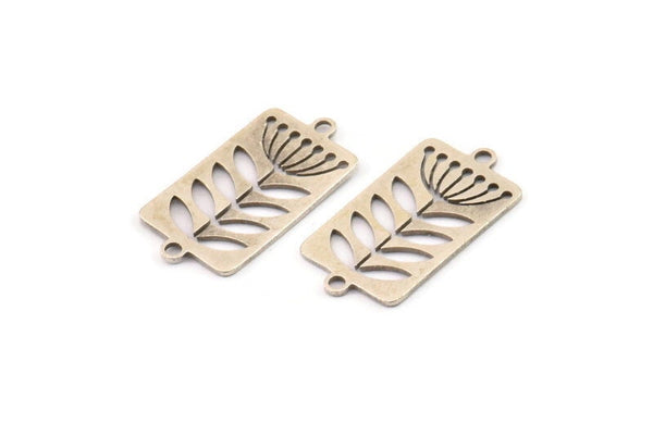 Silver Leaf Charm, 8 Antique Silver Plated Brass Dandelion Charms With 2 Loops, Charm Pendants (22x12x0.60mm) A3335