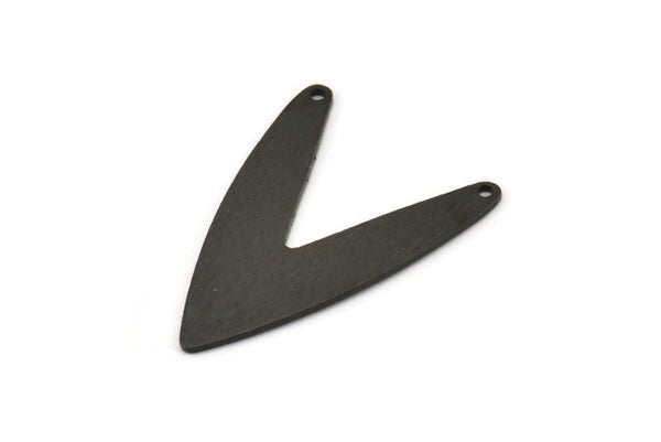 Black Letter Charm, 6 Textured Oxidized Black Brass V Shape Connectors With 2 Holes, Findings (31x22.5x0.80mm) D995
