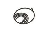 Siyah Yuvarlak Charm, 1 Döngülü 6 Oksitlenmiş Siyah Pirinç Gökkuşağı Desenli Yuvarlak Şekilli Charm, Bulgular (33x31x0,60 mm) A5172 H0933