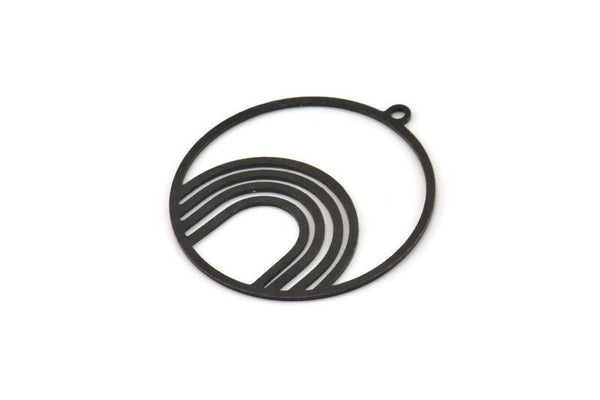 Siyah Yuvarlak Charm, 1 Döngülü 6 Oksitlenmiş Siyah Pirinç Gökkuşağı Desenli Yuvarlak Şekilli Charm, Bulgular (33x31x0,60 mm) A5172 H0933
